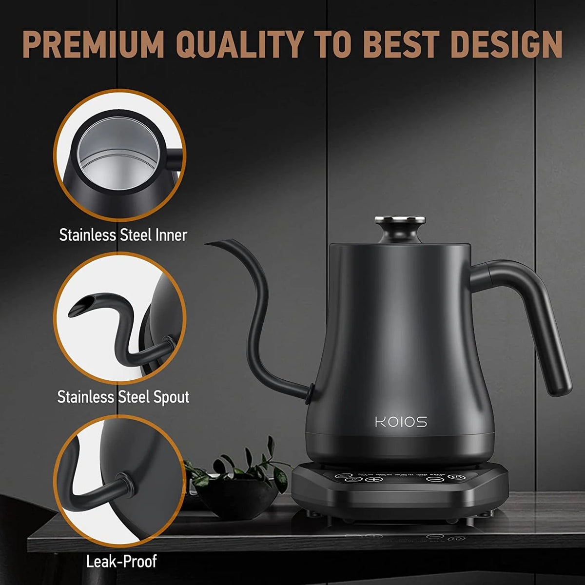 Electric Gooseneck Kettle, Stainless Steel, 1200W, 0.8L A817762