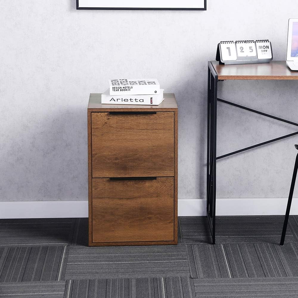 2 Drawers Wooden File Cabinet with Metal Frame B3469