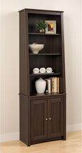 Espresso Tall Slant-Back Bookcase with 2 Shaker Doors W254