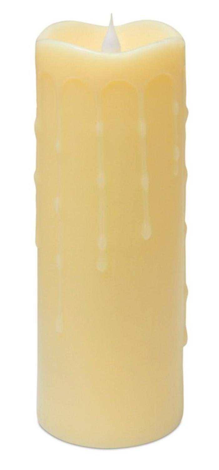 Ivory Dripping Wax Flameless LED Lighted Pillar Candle with Moving Flame L45744