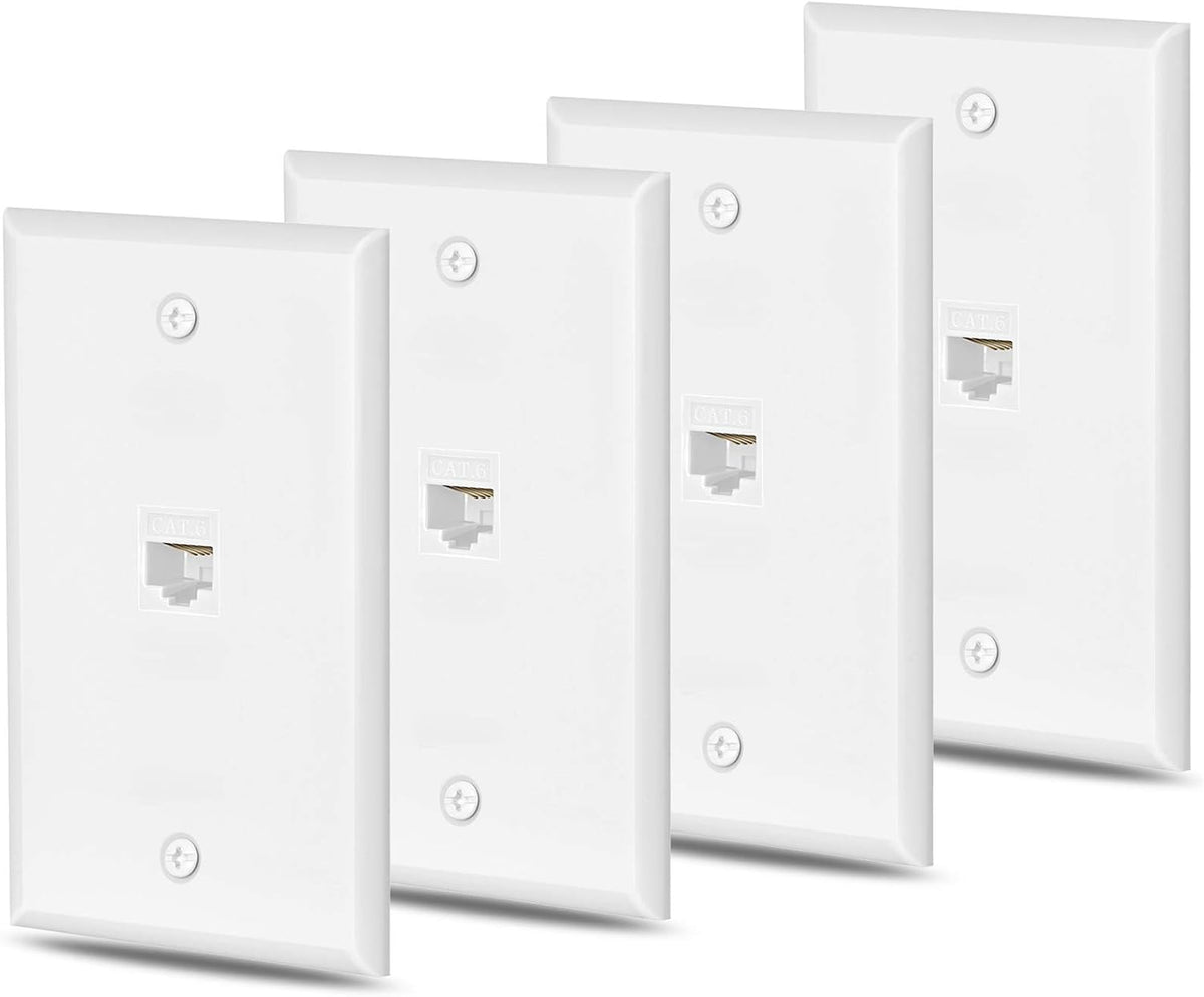 Cat6 Ethernet Wall Plate Outlet 1 Port RJ45 Keystone Coupler, White, Pack of 2 M876