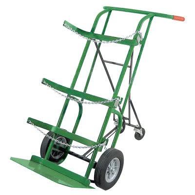 Retractable Dual-Cylinder Delivery Carts, 10 in Solid Rubber Wheels, Green X58080