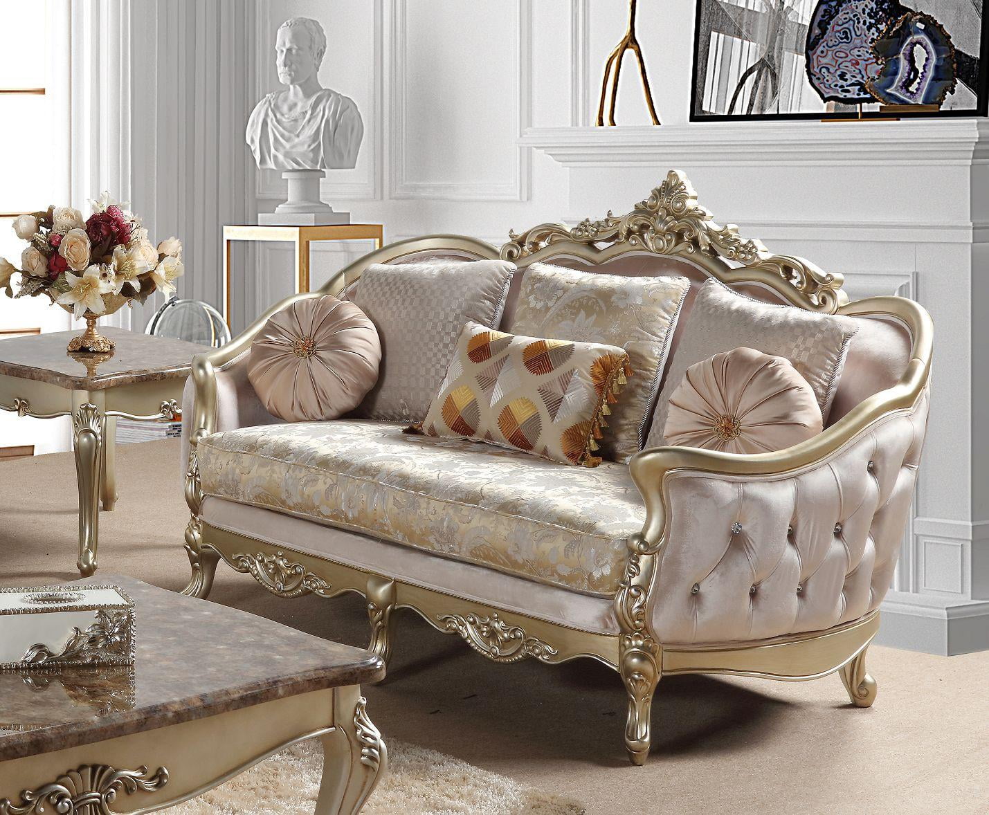 Champagne Finish Wood Sofa Set 3Pcs M490041