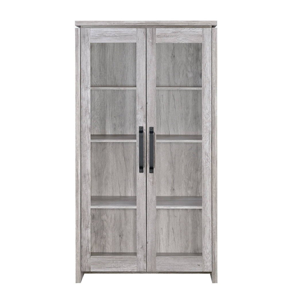 Gray Wooden Curio Cabinet with Two Glass Doors C55881