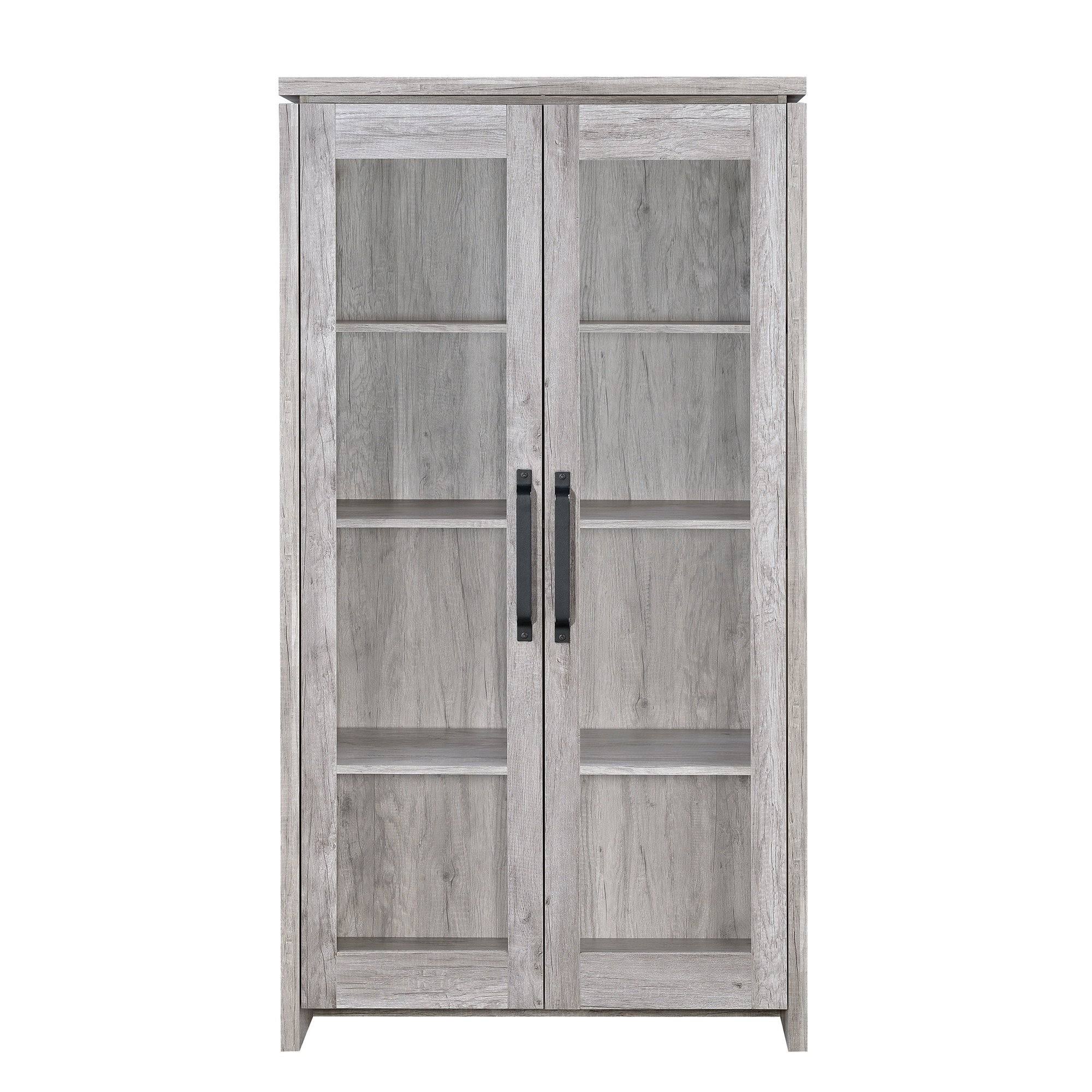 Gray Wooden Curio Cabinet with Two Glass Doors C55881