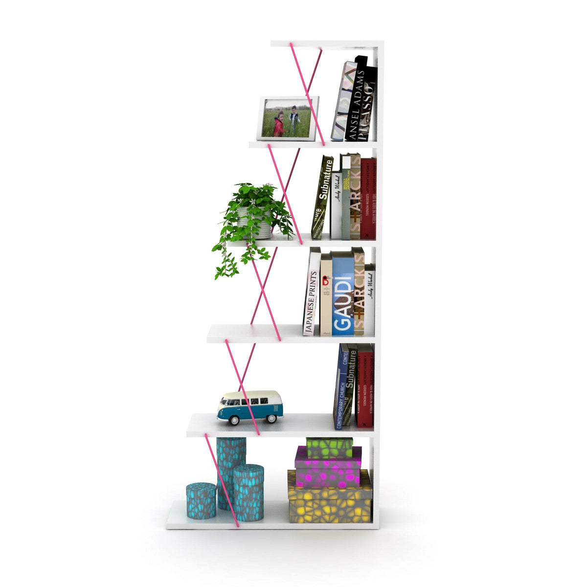 White-Pink Bookcase N151
