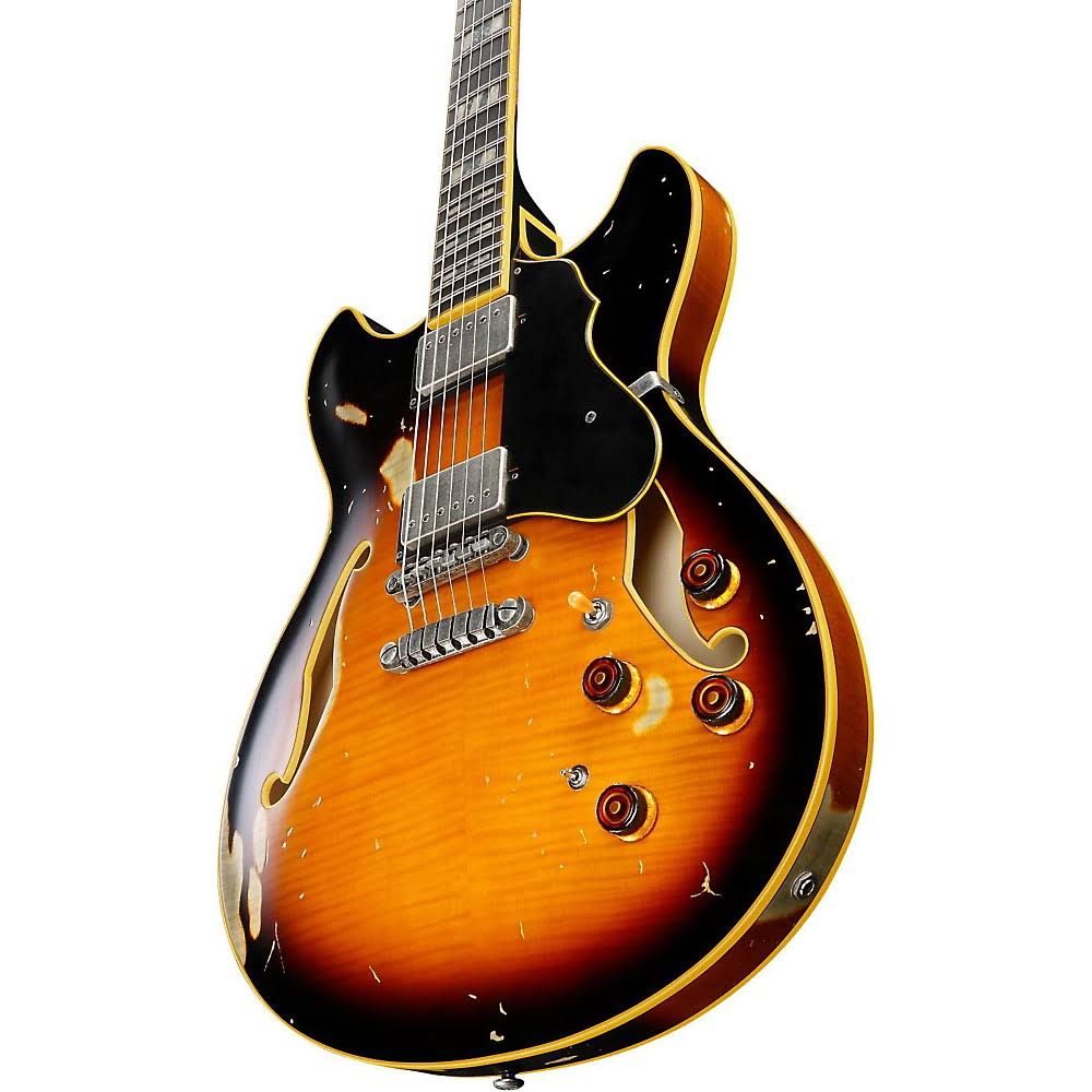 Yellow Sunburst Semi-Hollow Electric Guitar N74689