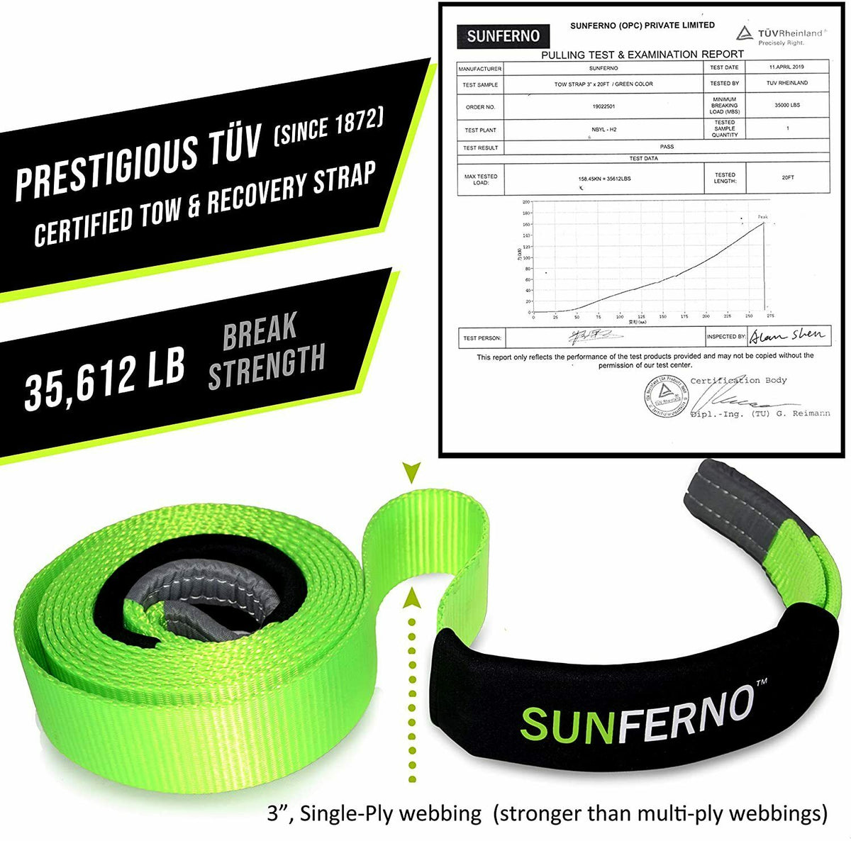 Recovery Tow Strap 35000lb Heavy Duty 3" x 20' I96128
