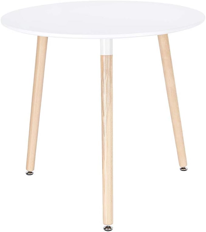 White Round Side Table with Beech Wood Legs U5713