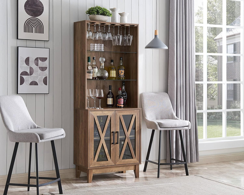 Grey Wash China Cabinet with Glass Shelves and Wire Mesh Doors M379233