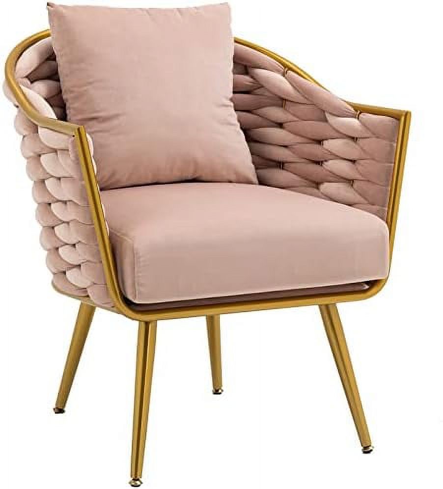 Beige Velvet Accent Chair with Pillow O563521
