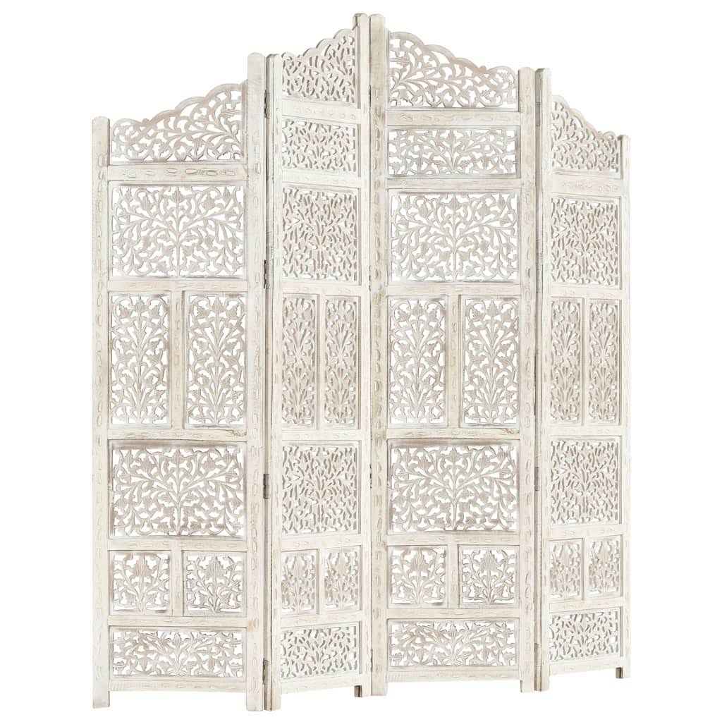 White 4-Panel Solid Mango Wood Room Divider U43564