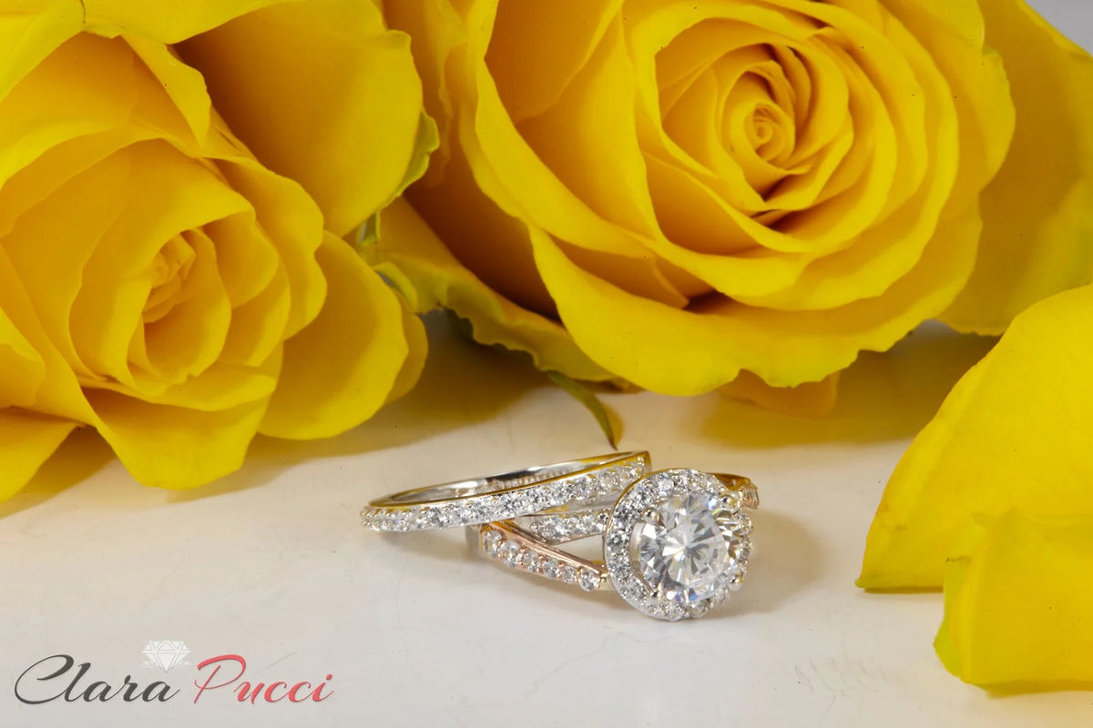 1.9 ct Round Cut Natural Diamond VS1-VS2 J-K 18K White Rose Gold Halo Engagement Ring V2802