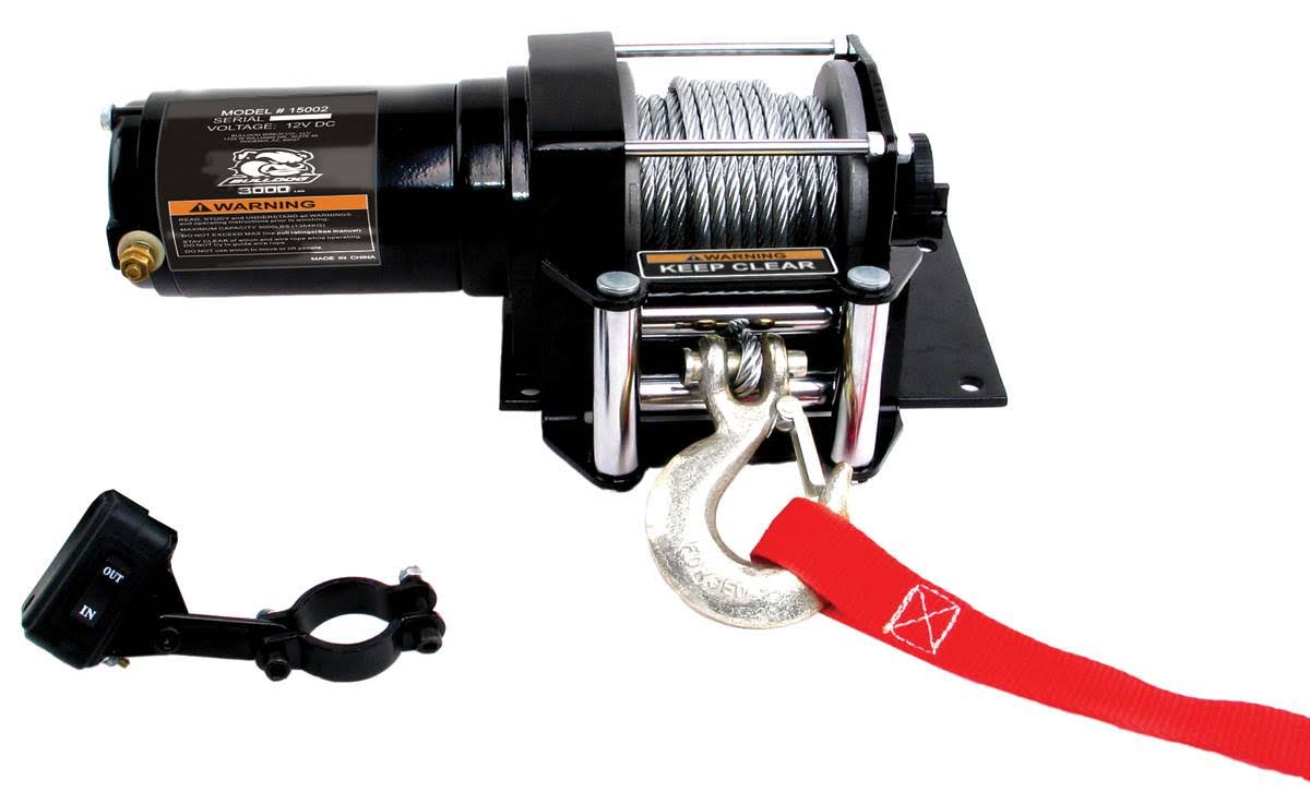3000lb ATV Winch with Mini-Rocker Switch, Mounting Channel, Roller Fairlead J6116