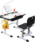Grey Kids Desk Chair Set with Lamp, Height Adjustable Study Desk with Tilt Desktop, Pull Out Drawer Storage, Pencil Case, Bookstand, LED Light L5196