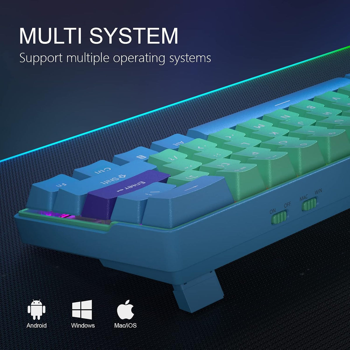 Wireless 60% Hot Swappable RGB Mechanical Keyboard with PBT Keycaps A149