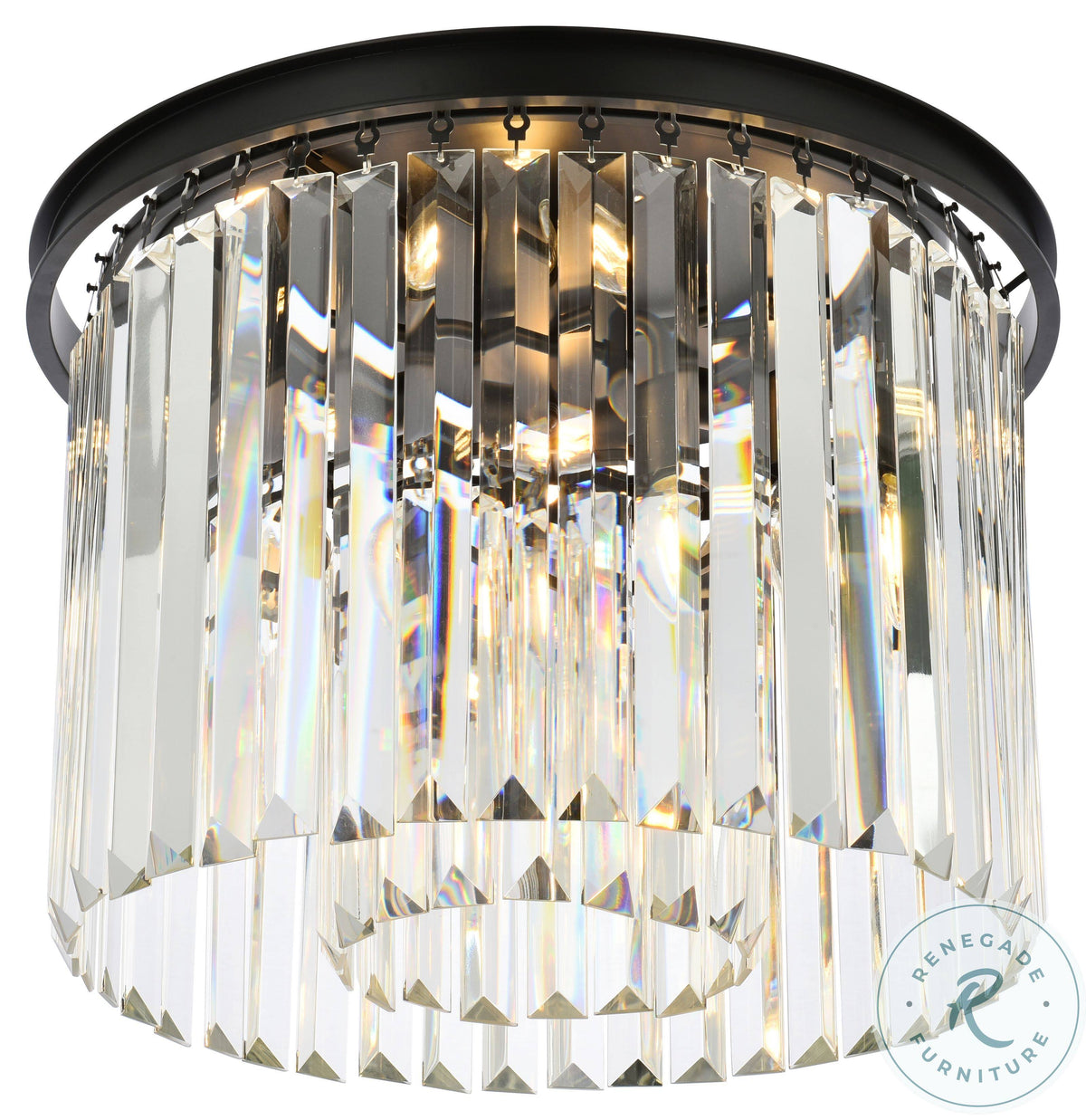 6 Light Matte Black Flush Mount Crystal O237