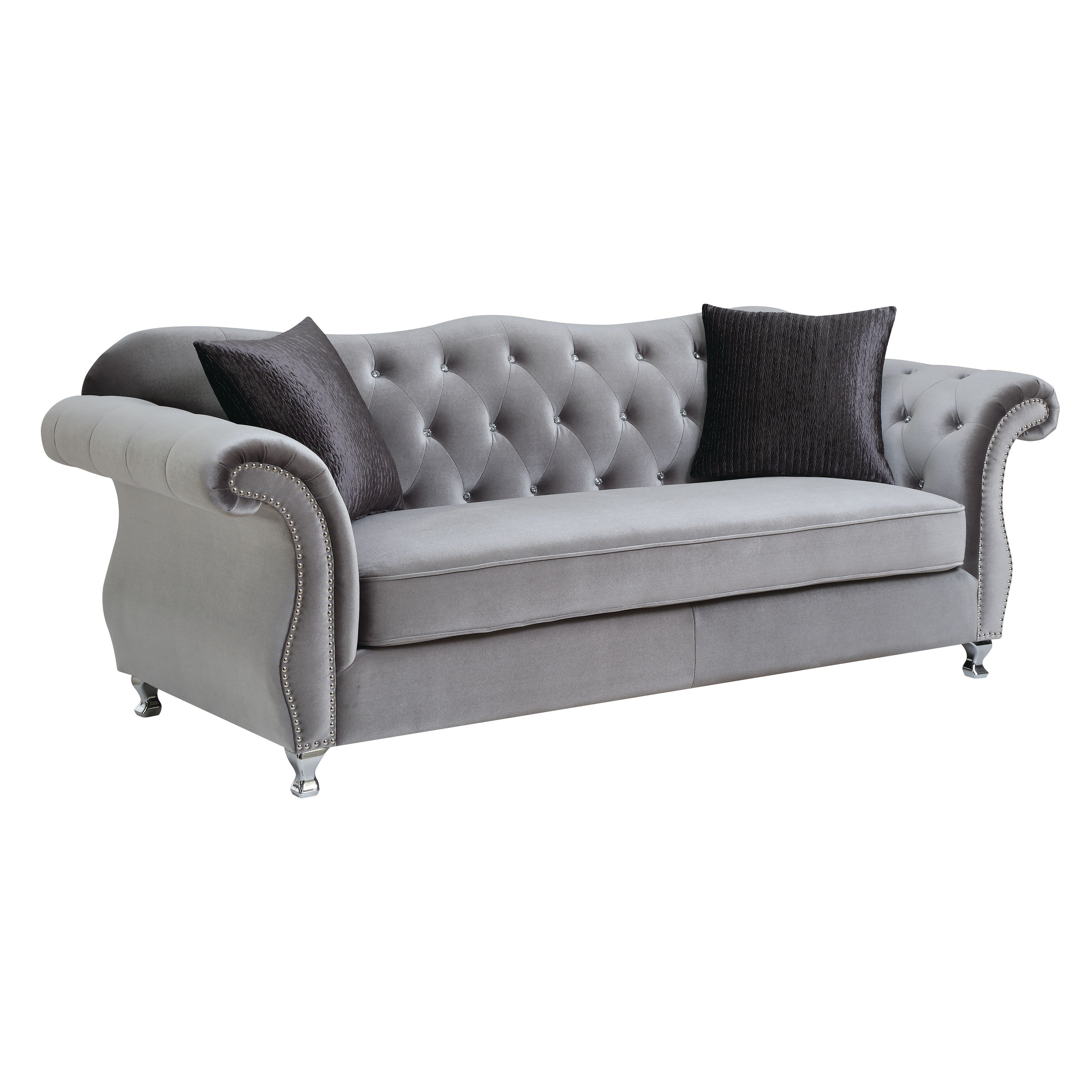 Silver Upholstered Tufted Living Room Set U463469