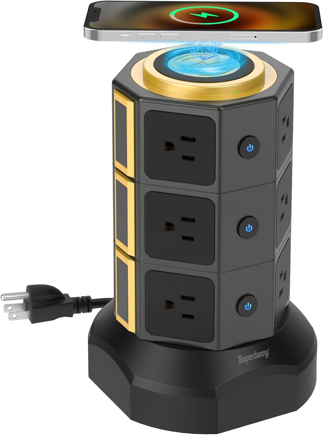 Gold 2 Pc Power Strip Tower with 12 AC Outlets and 6 USB Ports O8223