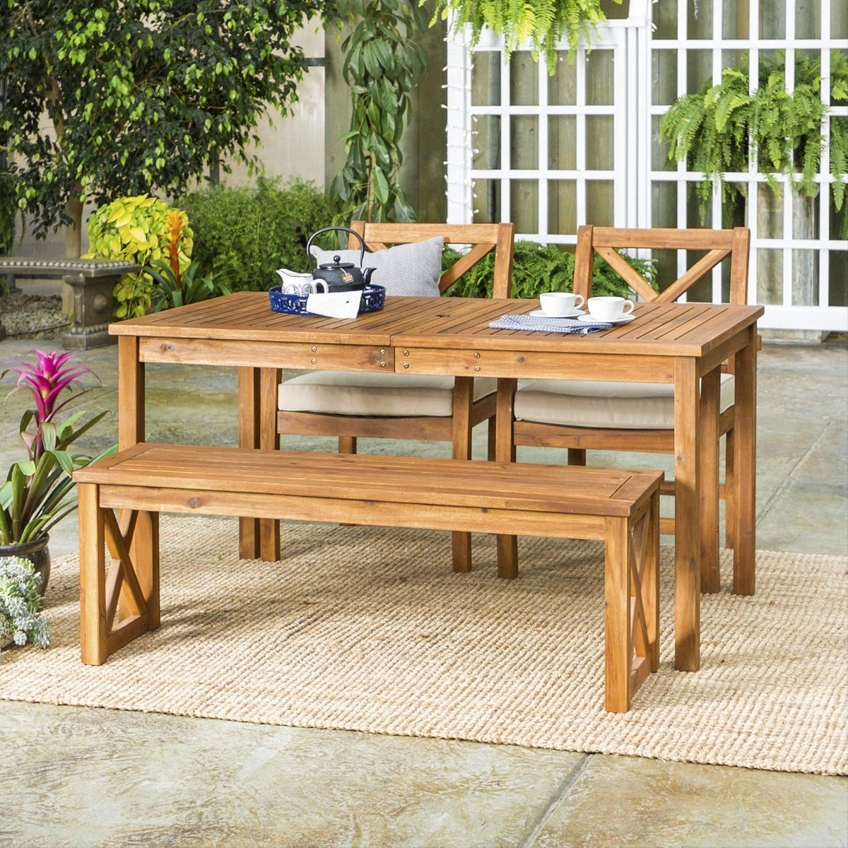 Brown Slatted Outdoor Dining Table L823