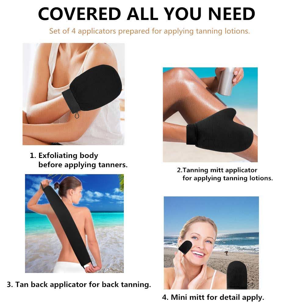 4 in 1 Self Tanning Applicator Set with Exfoliating Glove and Tan Mitt C6308