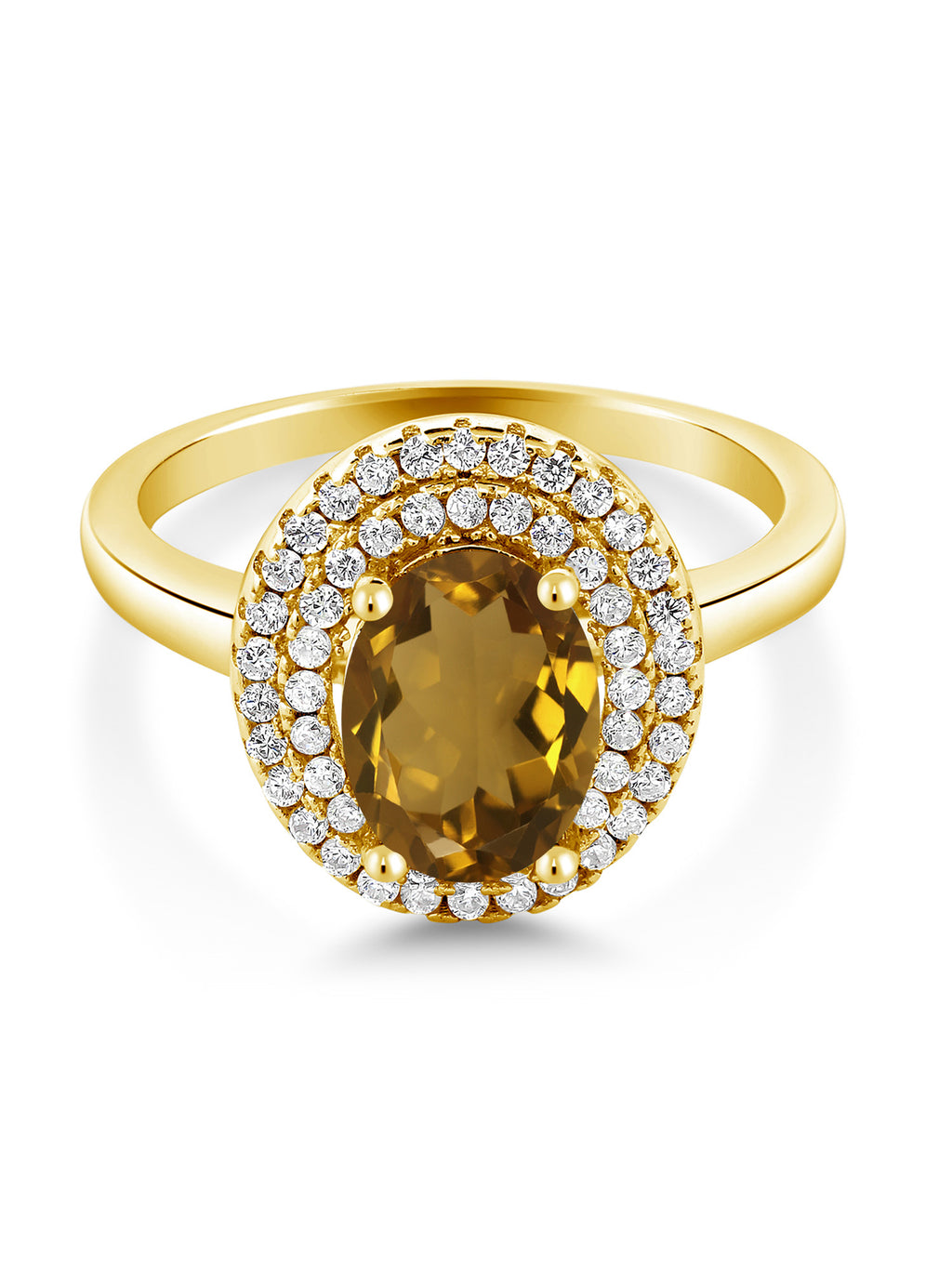 18K Yellow Gold Plated Silver Oval Whiskey Quartz Halo Engagement Ring W832
