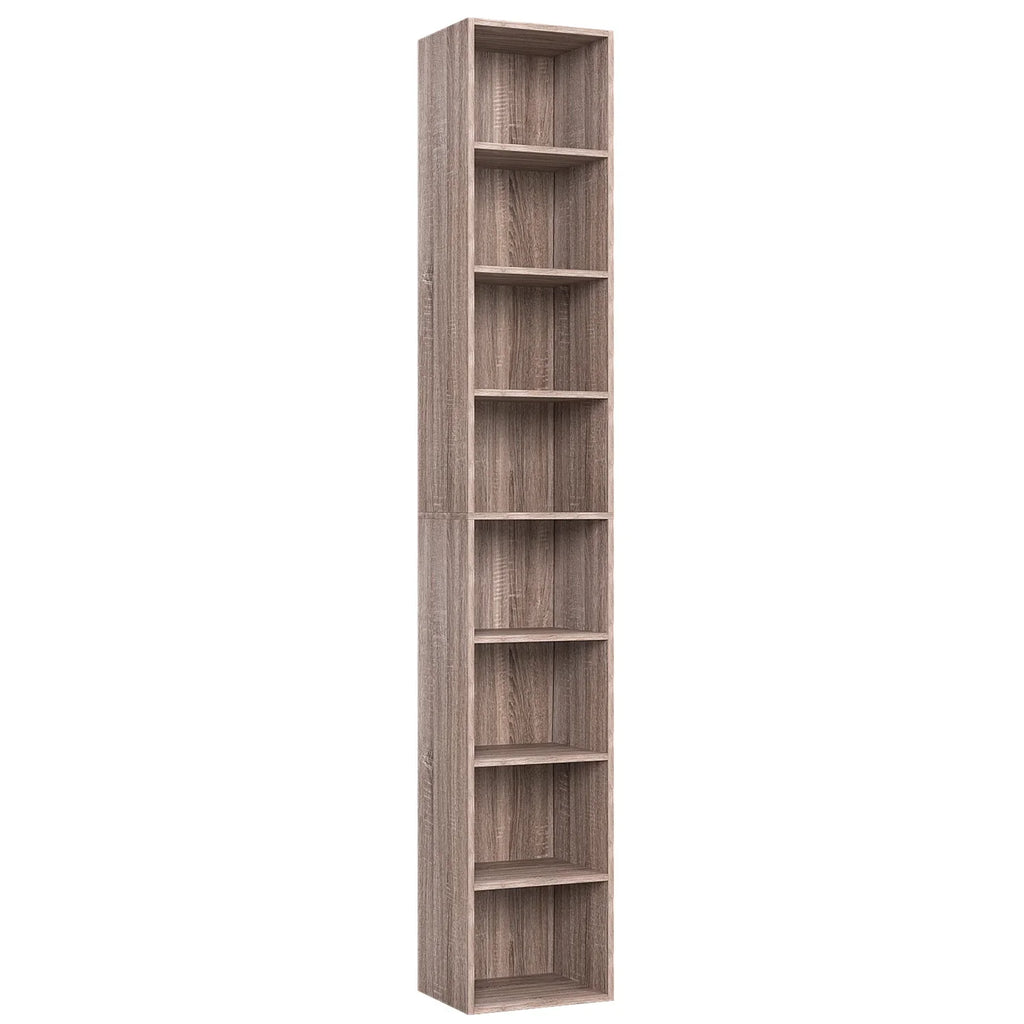 Dark Oak 8 Shelves Narrow Bookcase K2323
