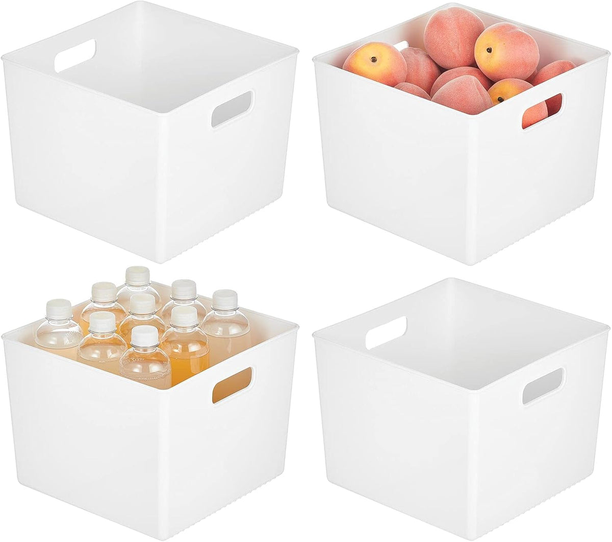 White Stackable Plastic Storage Organizer Bin Basket with Handle, 4 Pack F5266