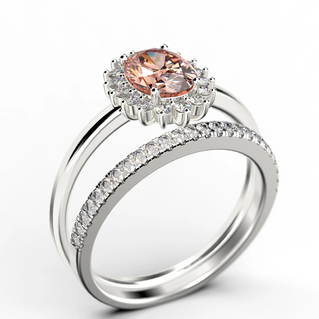 2.00 Carat Oval Cut Morganite And Diamond Engagement Ring in 10k Solid White Gold H300