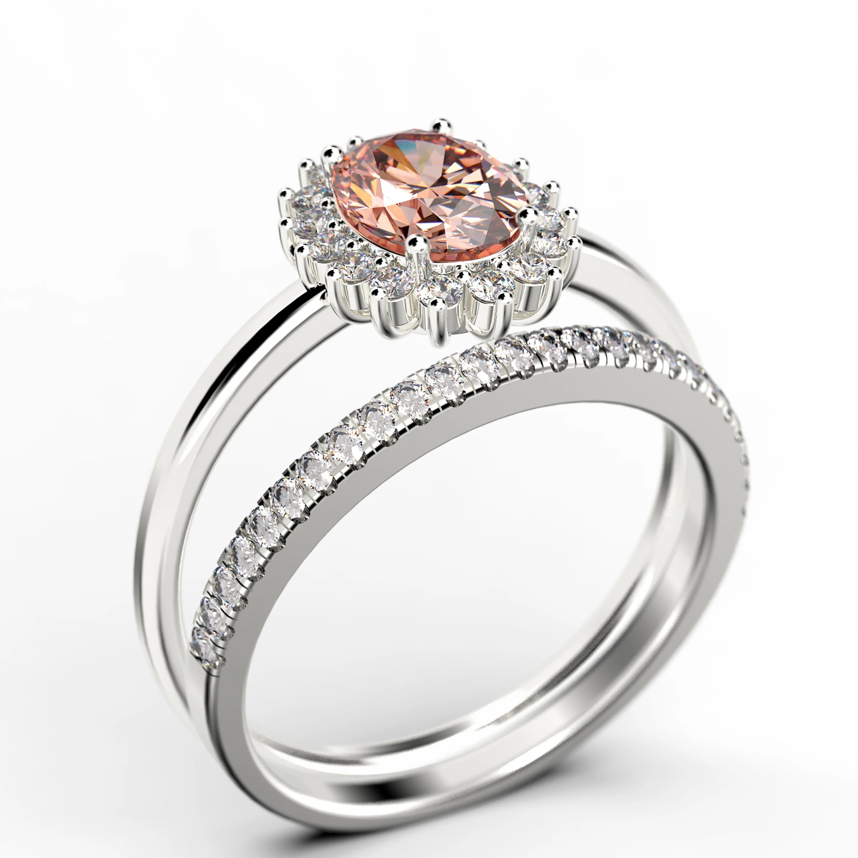 2.00 Carat Oval Cut Morganite And Diamond Engagement Ring in 10k Solid White Gold H300