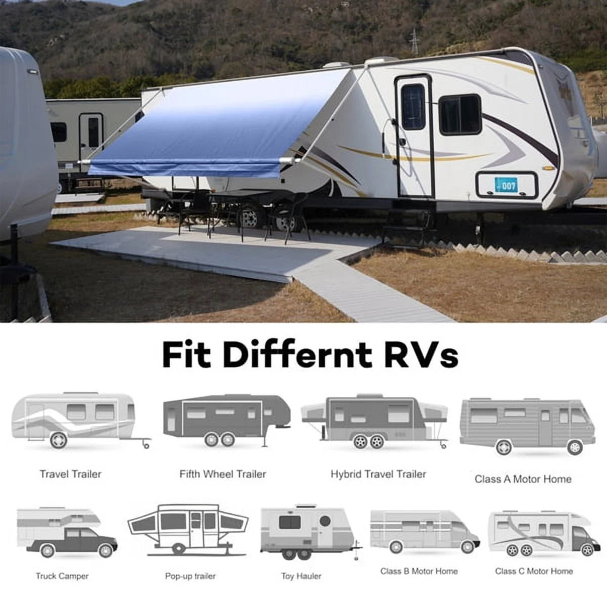 Blue Heavy Duty RV Awning Fabric Replacement 17' E653758