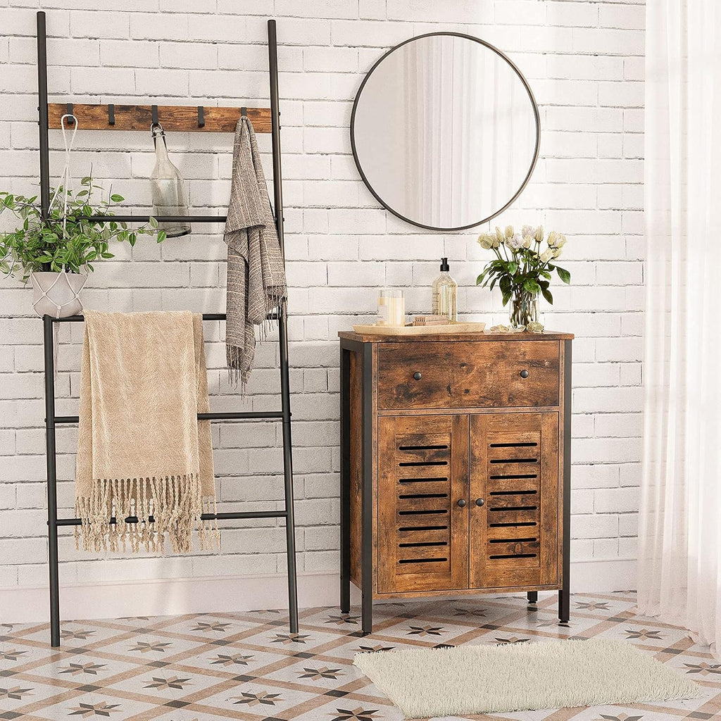 Rustic Brown Kitchen Sideboard Floor Storage Cabinet with Drawers and Height-Adjustable Shelves Z307