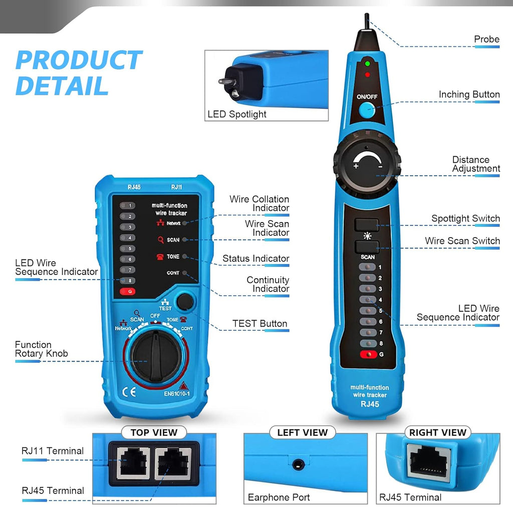 RJ11 RJ45 Cable Tester Toner Ethernet LAN Tester, Pack of 2 Q765