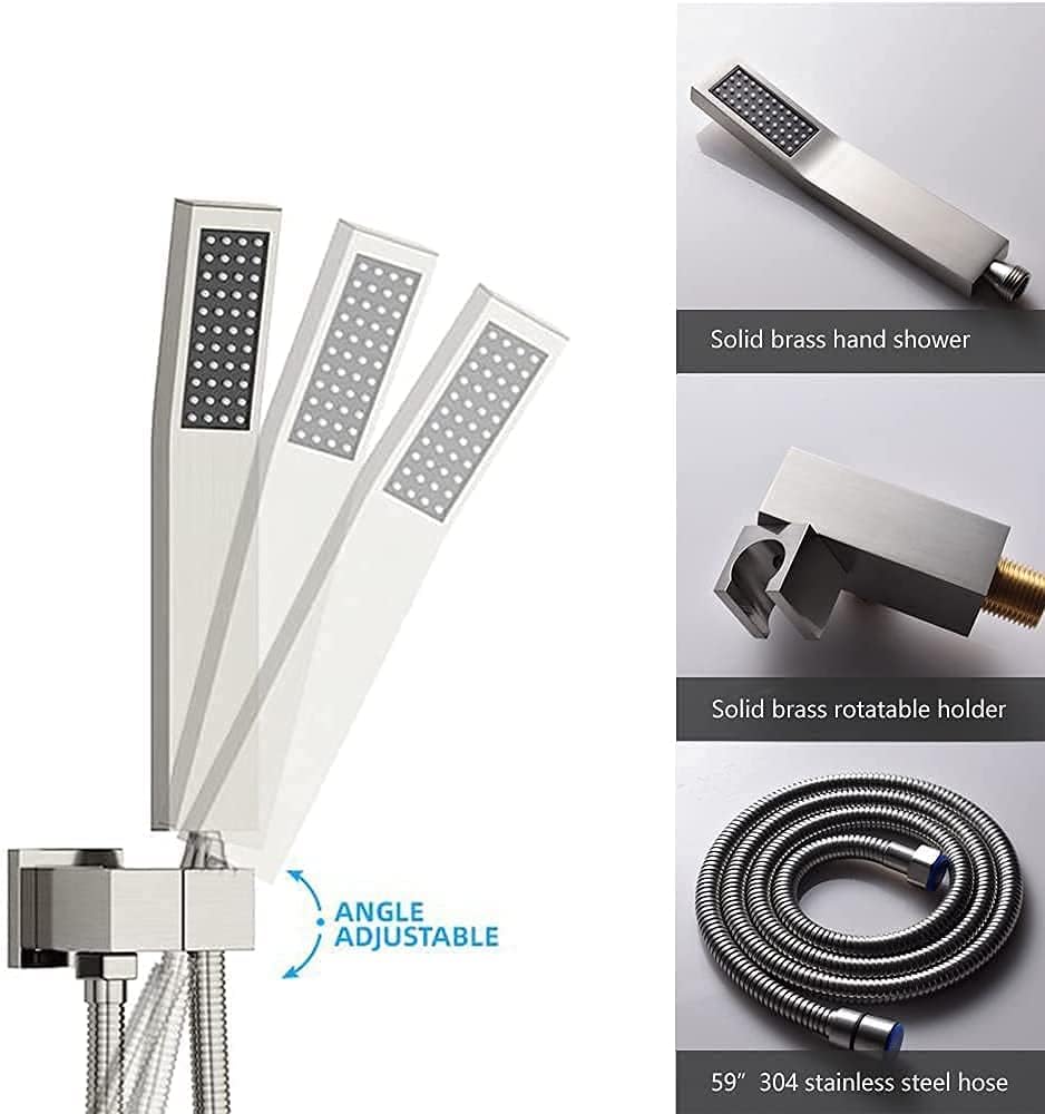 16 Inch Square Rainfall Shower System Set with 4 Body Spray Jets and Handshower D5009