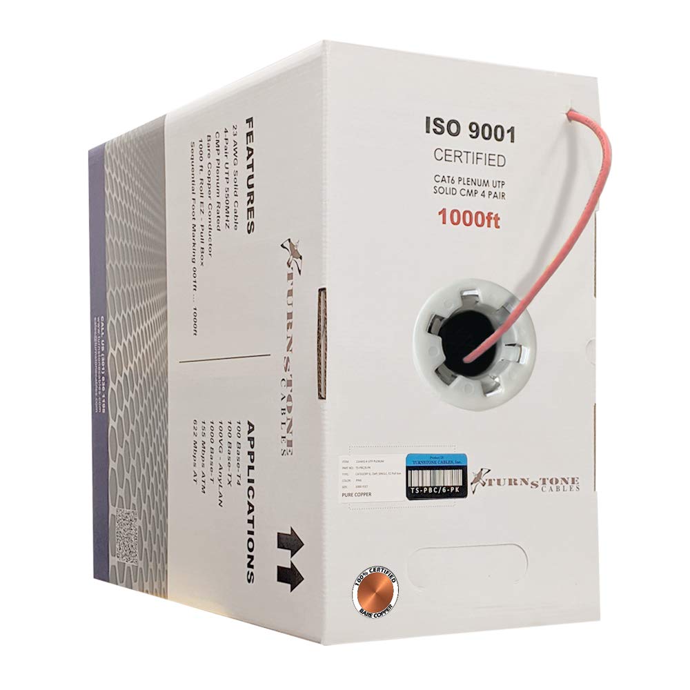 1000ft Cat6 Plenum Bulk Ethernet Cable, 23AWG Solid Bare Copper, UTP H70008