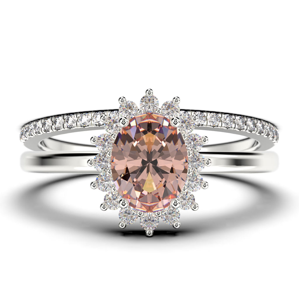 2.00 Carat Oval Cut Morganite And Diamond Engagement Ring in 10k Solid White Gold H300