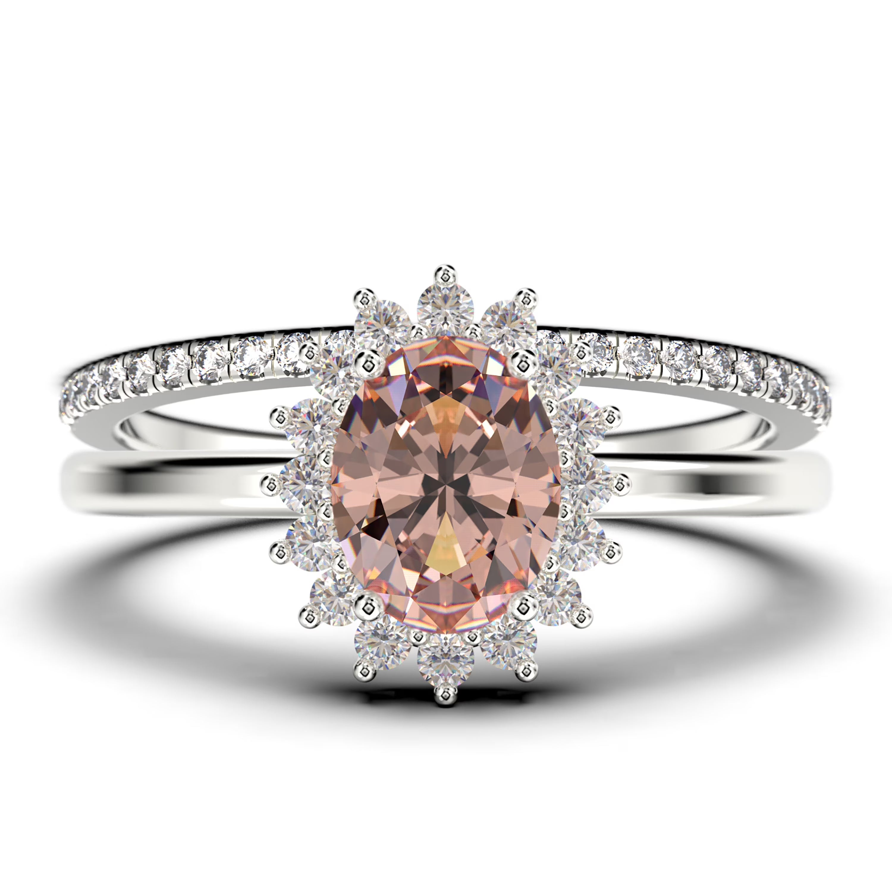 2.00 Carat Oval Cut Morganite And Diamond Engagement Ring in 10k Solid White Gold H300