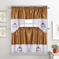 Gold Embroidered 3-Piece Kitchen Curtain Tiers & Swag Set, 58x36 & 28x36 inches T89259