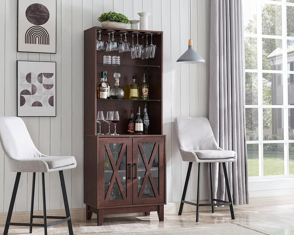 Grey Wash China Cabinet with Glass Shelves and Wire Mesh Doors M379233