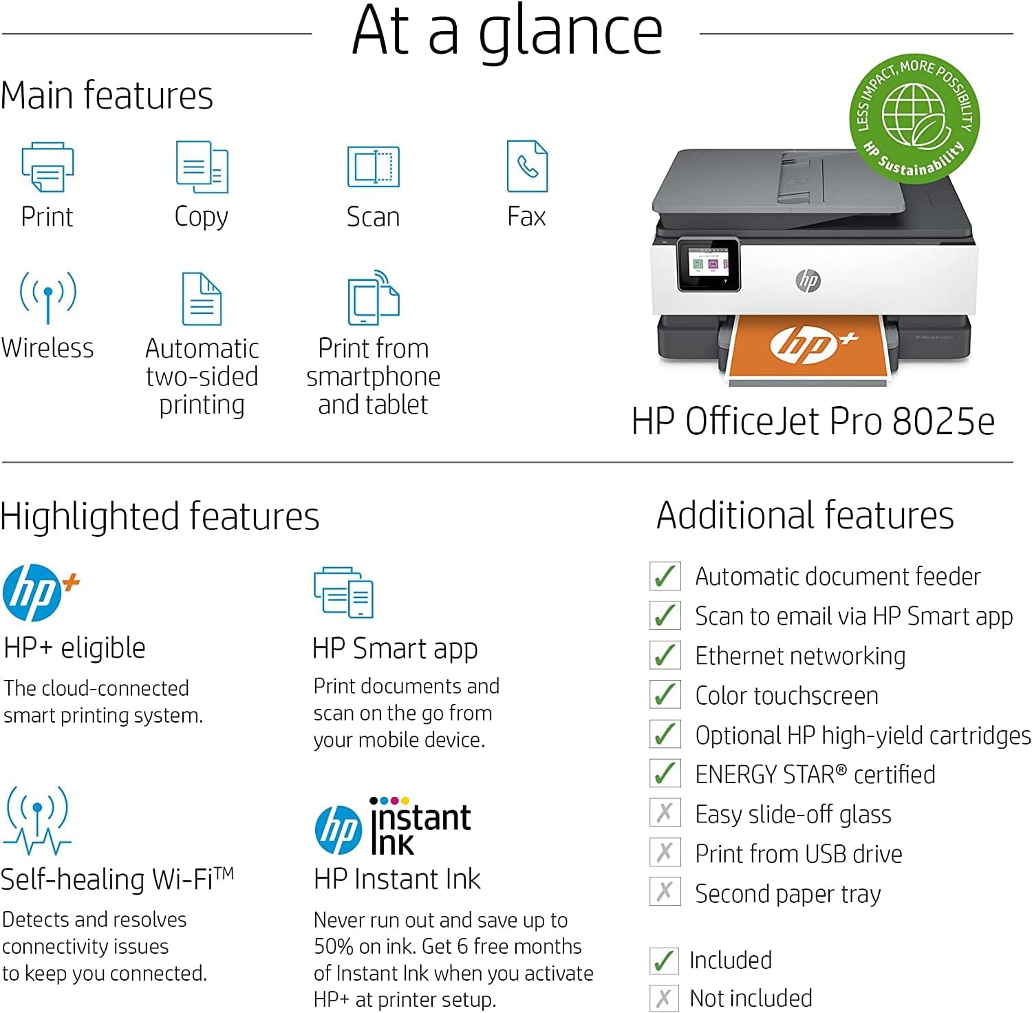 HP OfficeJet Pro 8025e All-in-One Wireless Color Inkjet Printer Z769