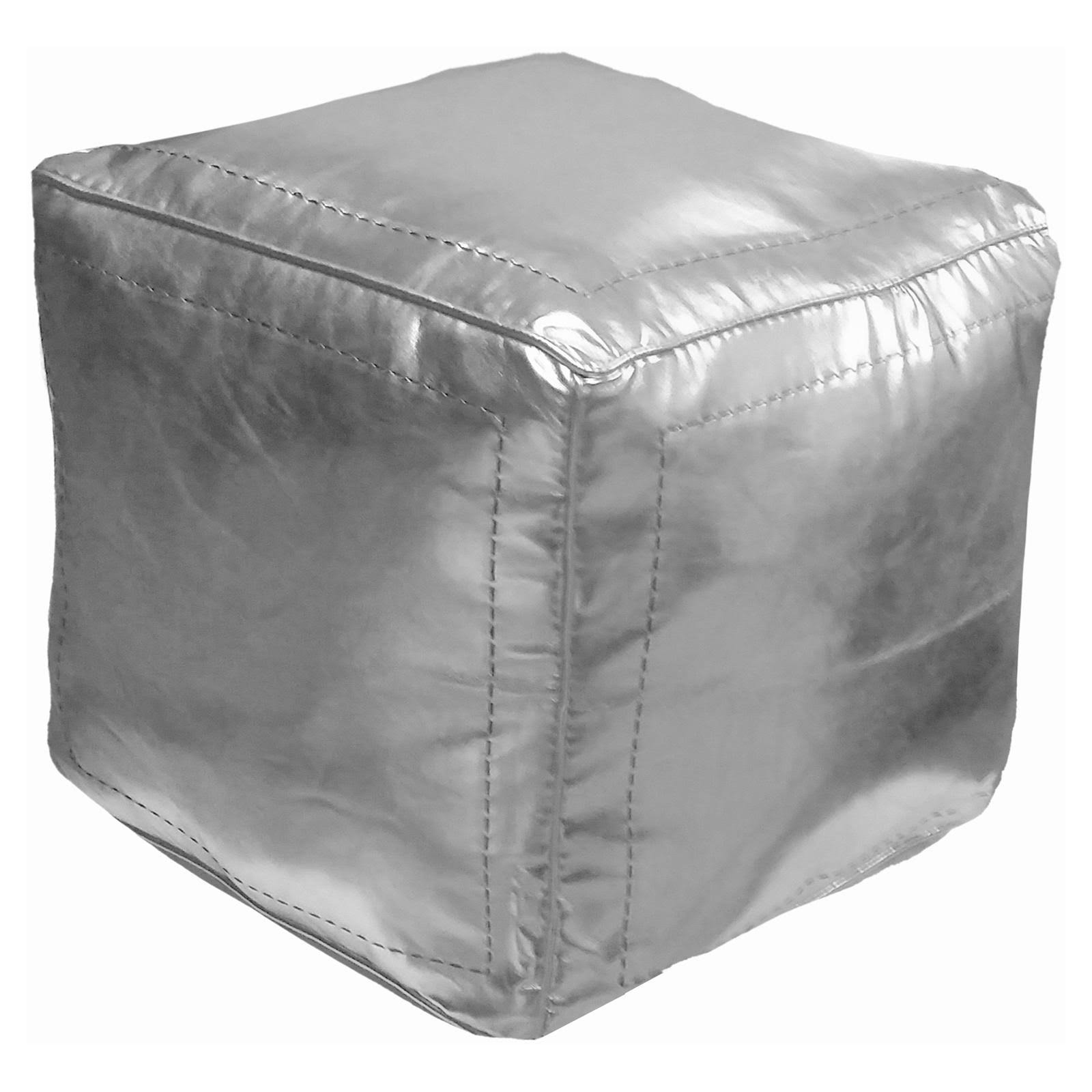 Silver Faux Leather Moroccan Pouf Ottoman L646