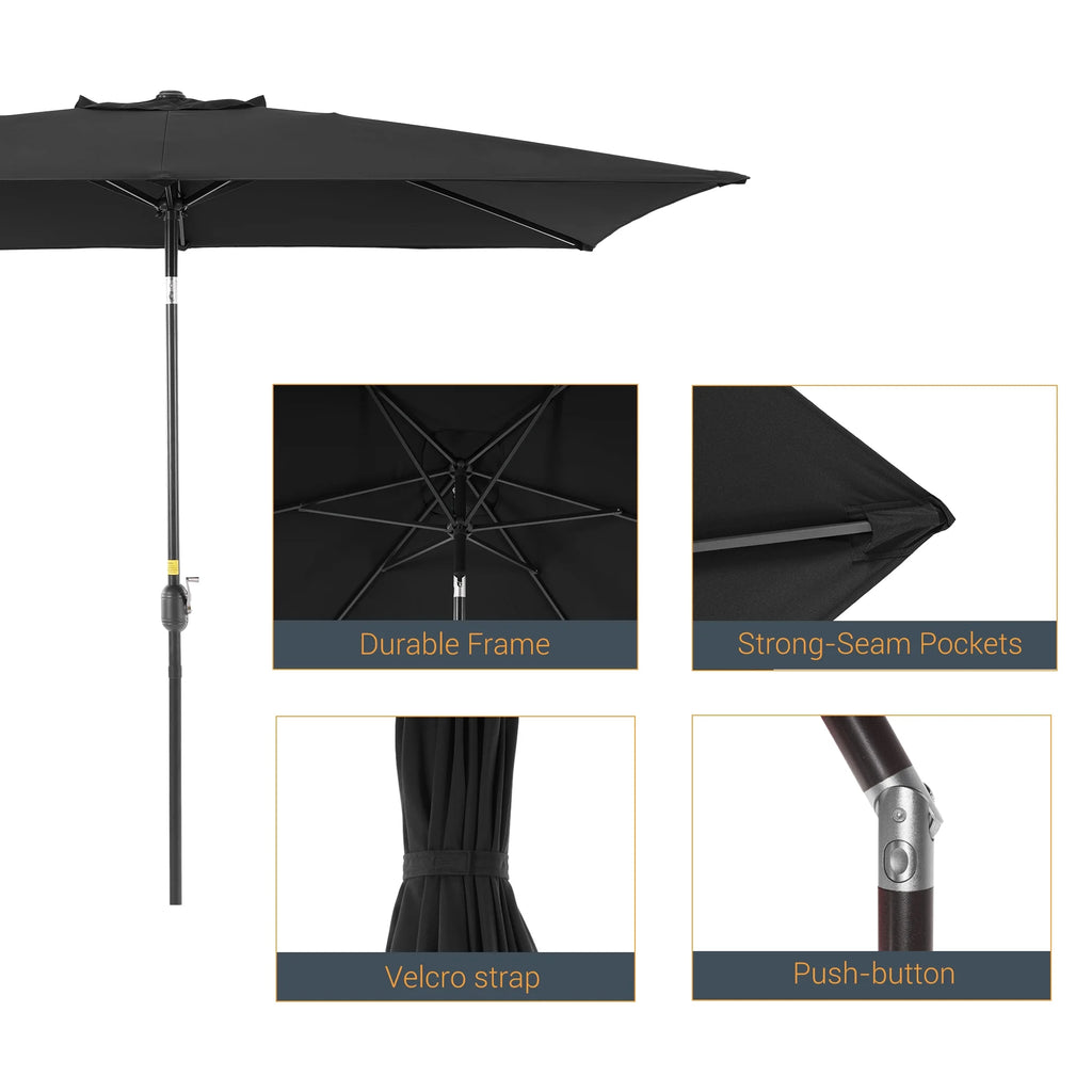 Black 6x9ft Outdoor Patio Market Umbrella with Polyester Canopy W182