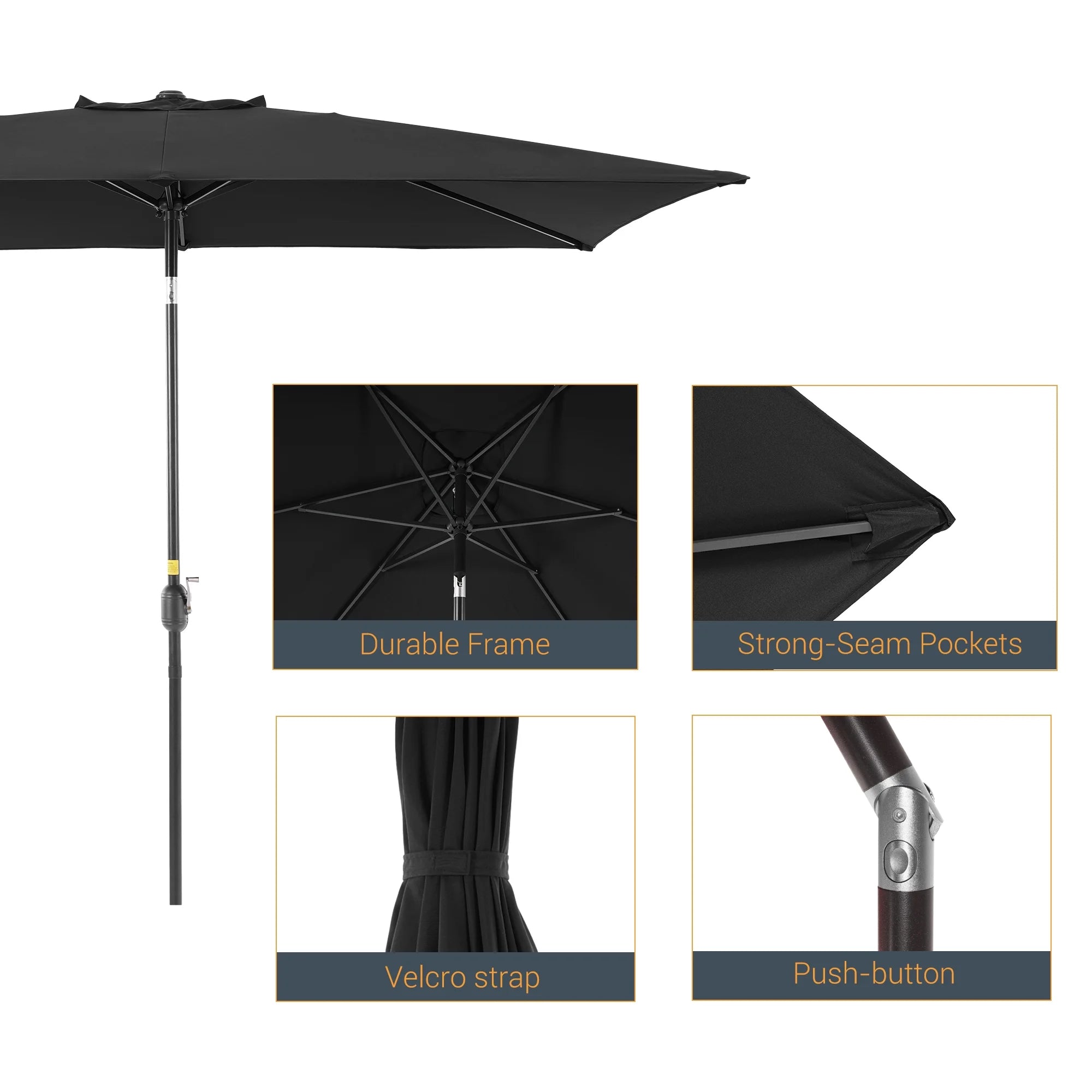 Black 6x9ft Outdoor Patio Market Umbrella with Polyester Canopy W182