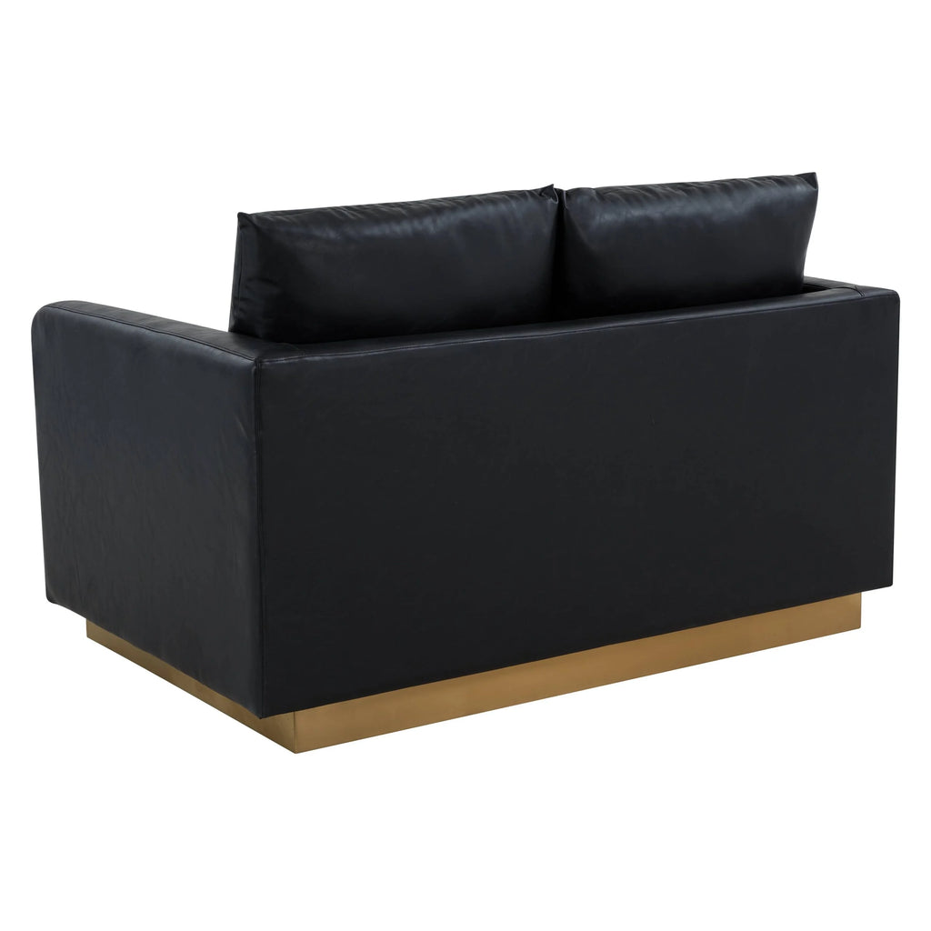 Beige Leather Loveseat with Gold Frame N436
