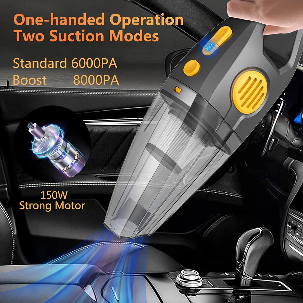 Portable Cordless Handheld Vacuum Cleaner, 150W, 8000PA, Wet & Dry, Grey & Yellow O1611