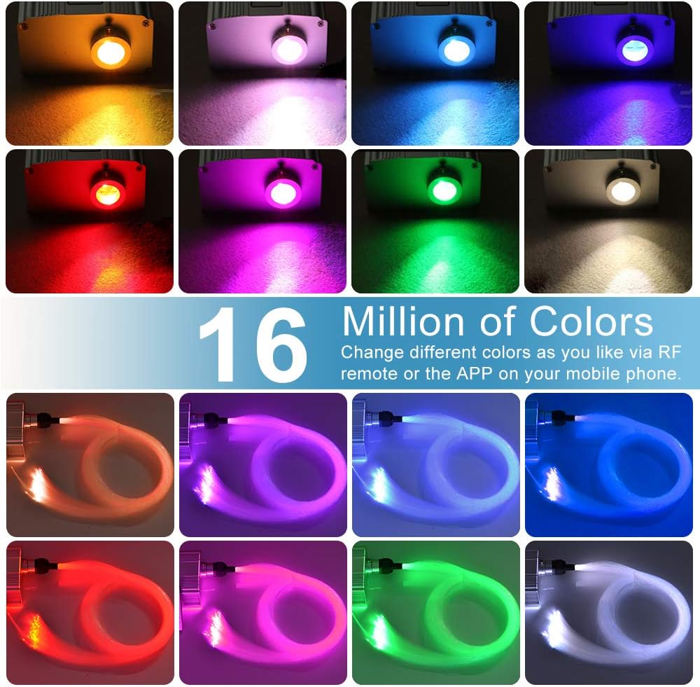 10W Fiber Optic Light Star Ceiling Kit with Bluetooth APP Control LED RGBW Engine Driver, 380pcs Fiber Optical Cables 9.8ft/3m J4907
