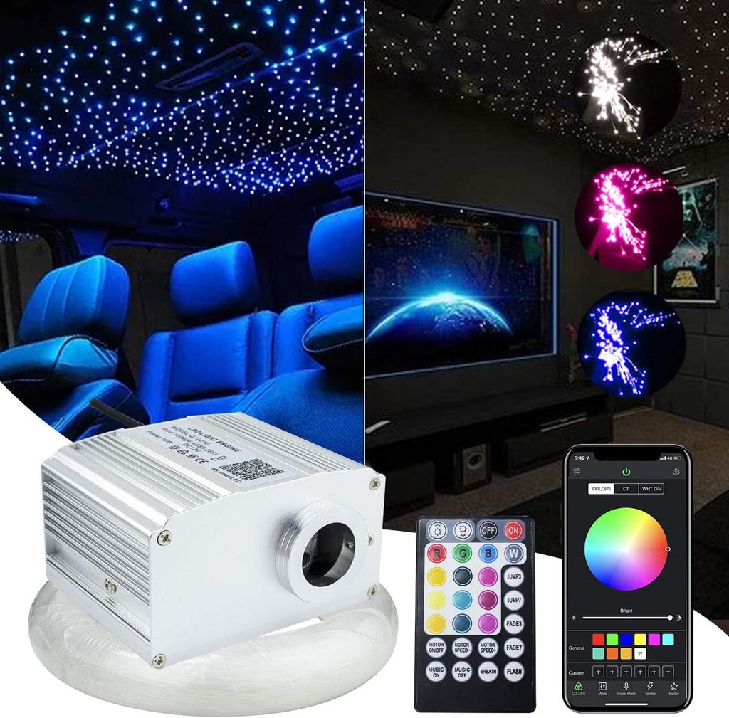 10W Fiber Optic Light Star Ceiling Kit with Bluetooth APP Control LED RGBW Engine Driver, 380pcs Fiber Optical Cables 9.8ft/3m J4907