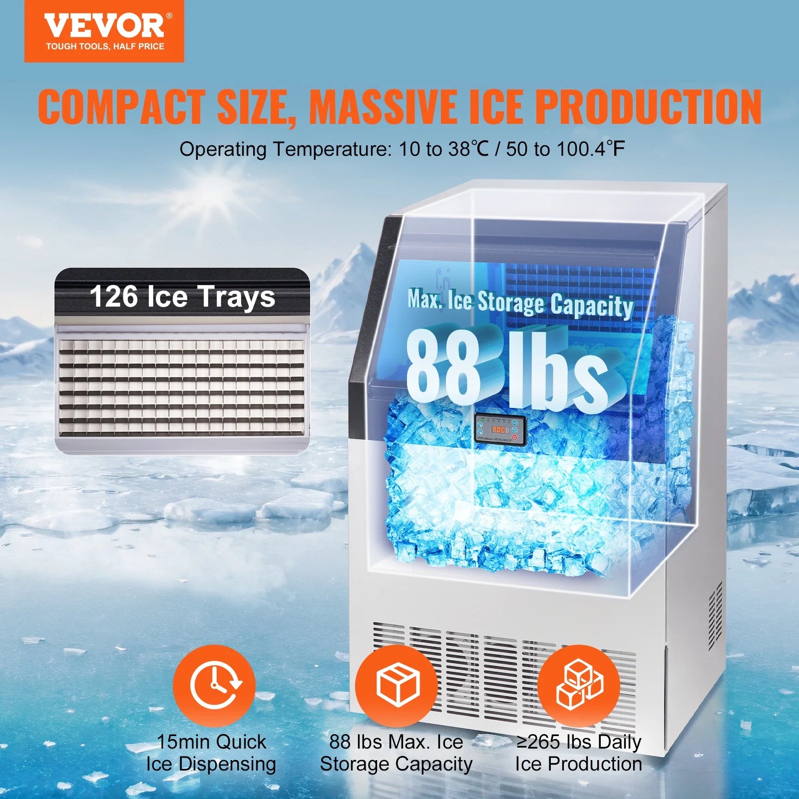 265lbs/24H Freestanding Ice Maker Cabinet Machine O129636