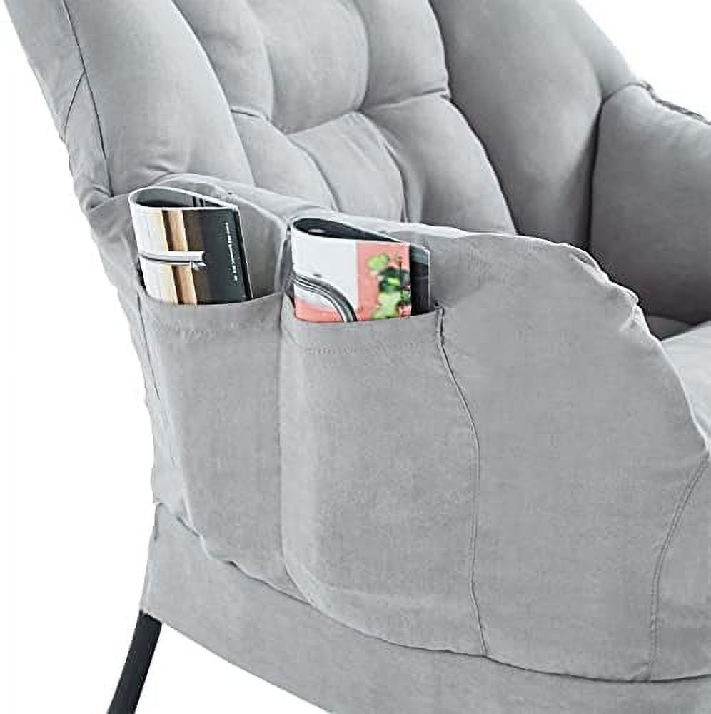 Beige Lazy Chair Single Sofa with Bench Armchair Footstool Side Pockets P7323