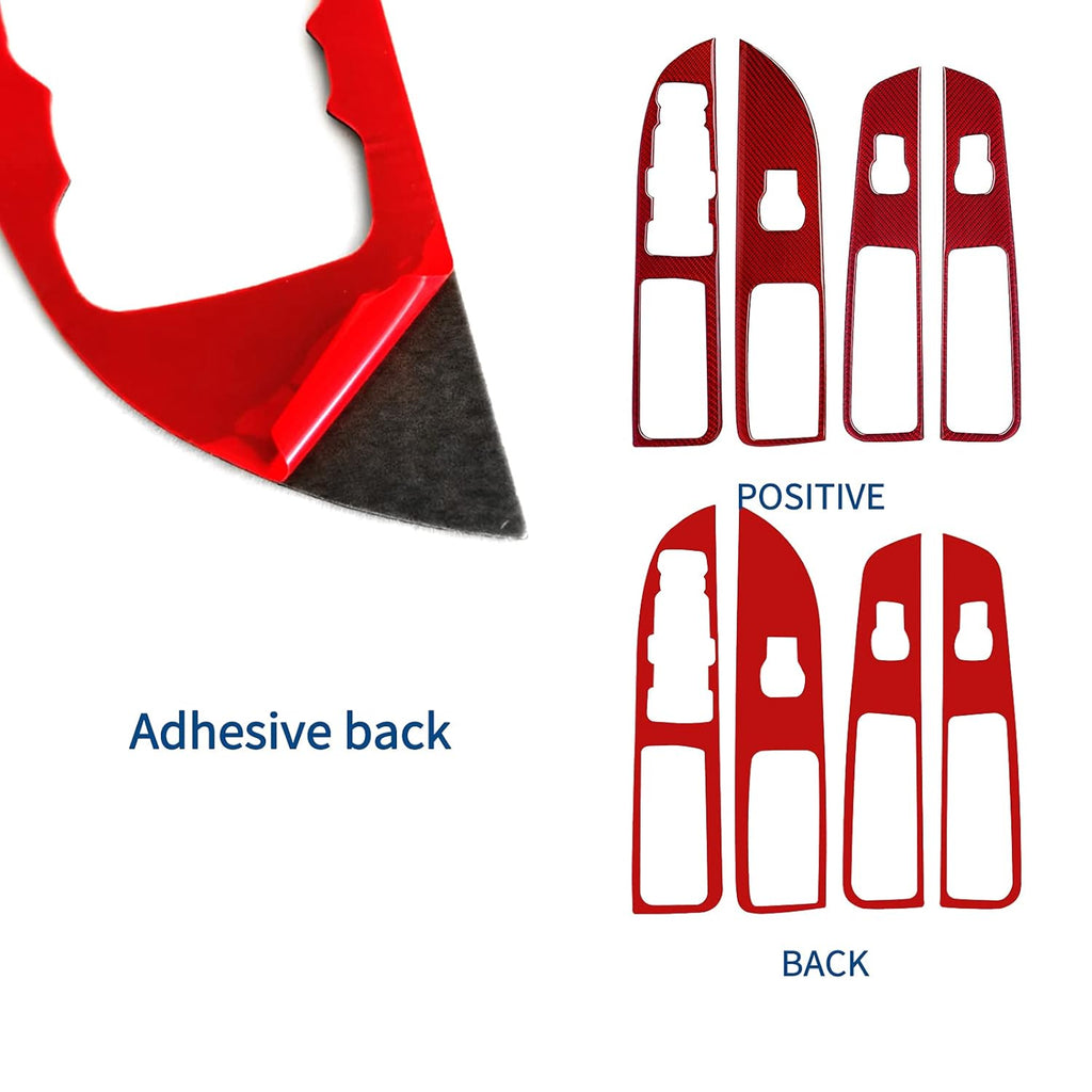 Red Carbon Fiber Door Window Lift Control Panel Cover Trim Sticker for Ford Explorer 2014-2019 M936